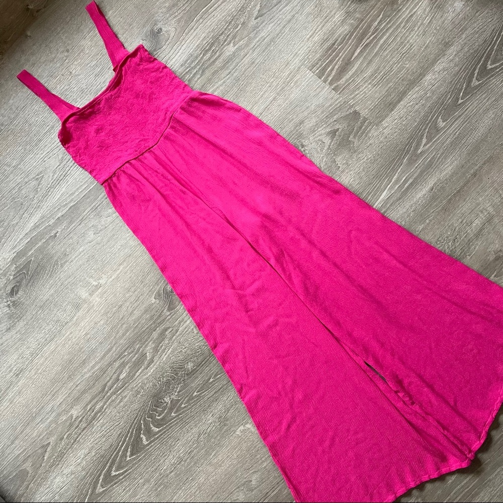 Forever 21 Hot Pink Smocked Wide Leg Jumpsuit